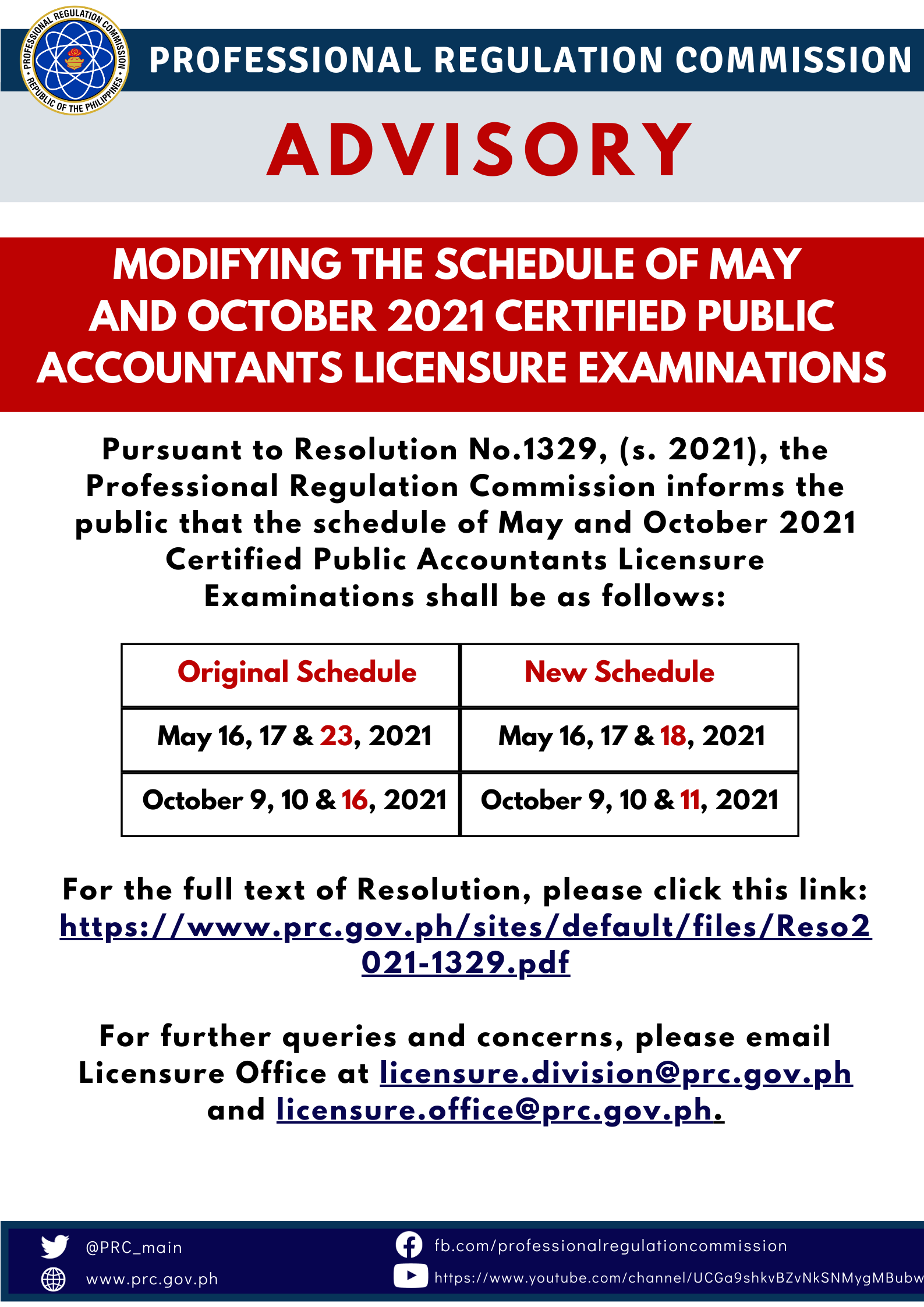 Modifying the Schedule of May and October 2021 Certified Public